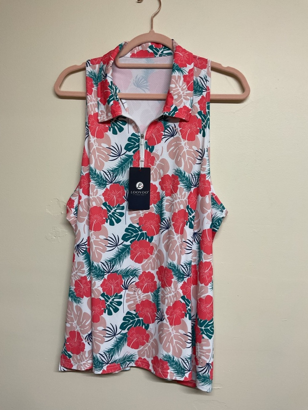 Coral Floral Zip-Front Sleeveless Tank